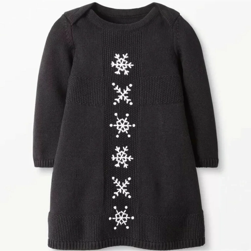 Hanna Andersson Knit‎ Dress Sz 75 Cm 12-18 Month Holiday Novelty Black Snowflake